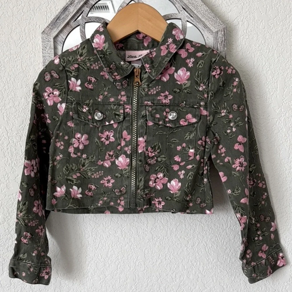 Little Lass • Olive Cropped Cargo Utility Jacket Coquette Cottagecore Floral